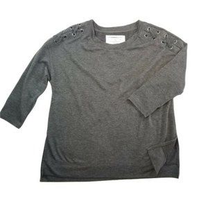 The Sweatshirt Project Womens Small  Lace Up Shoulder Oversized Top 3/4 Sleeve
